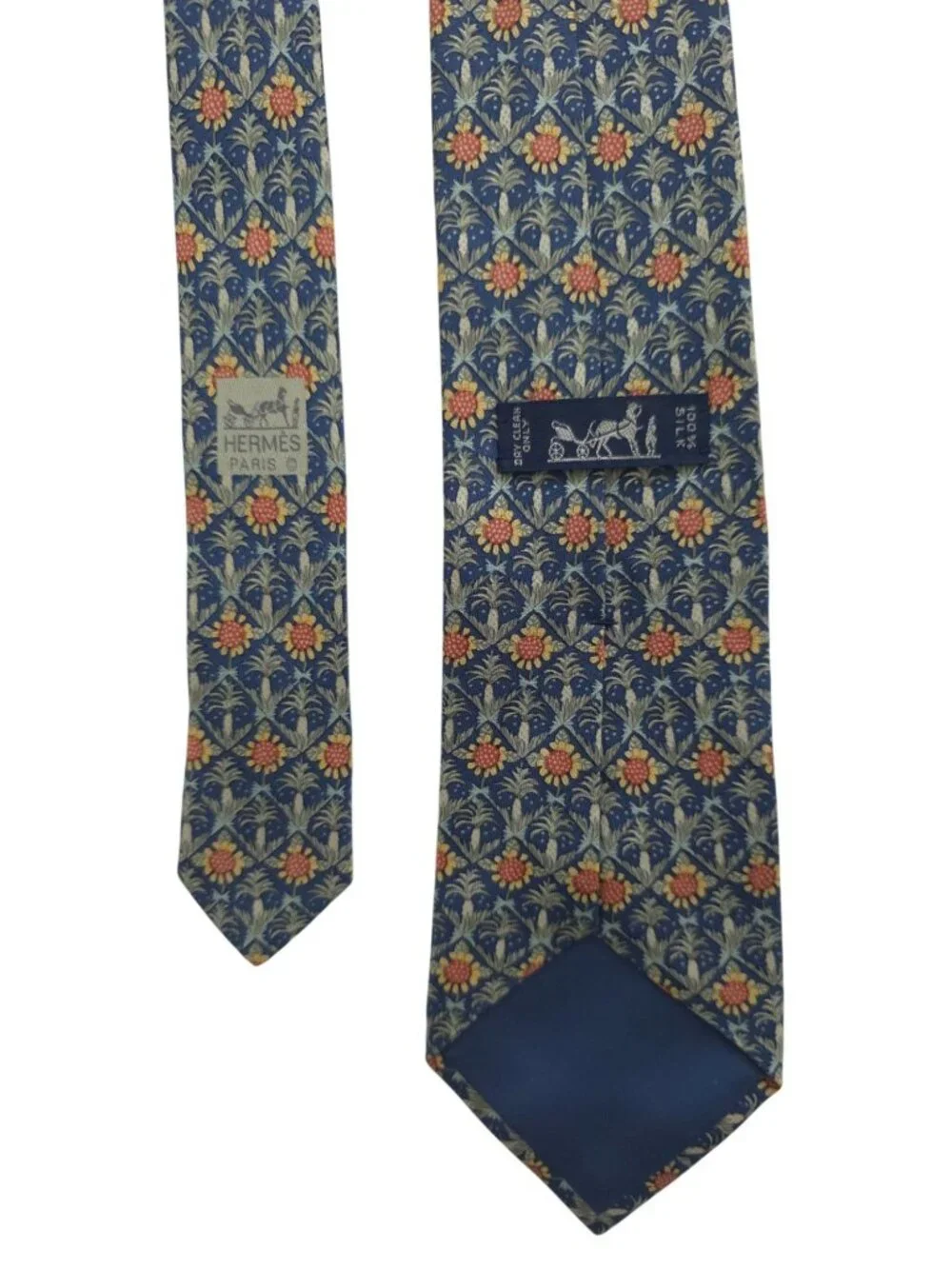 Hermès Paris PALM & SUNFLOWERS 100% Silk Geometric Tie Made In France - 7672 TA - Picture 4 of 6